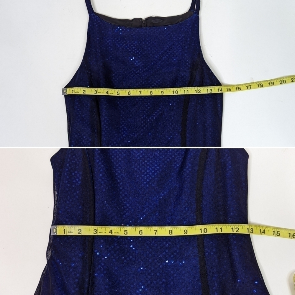 Betsy & Adam Y2k Sequin Mesh Blue A-Line Maxi Dre… - image 8